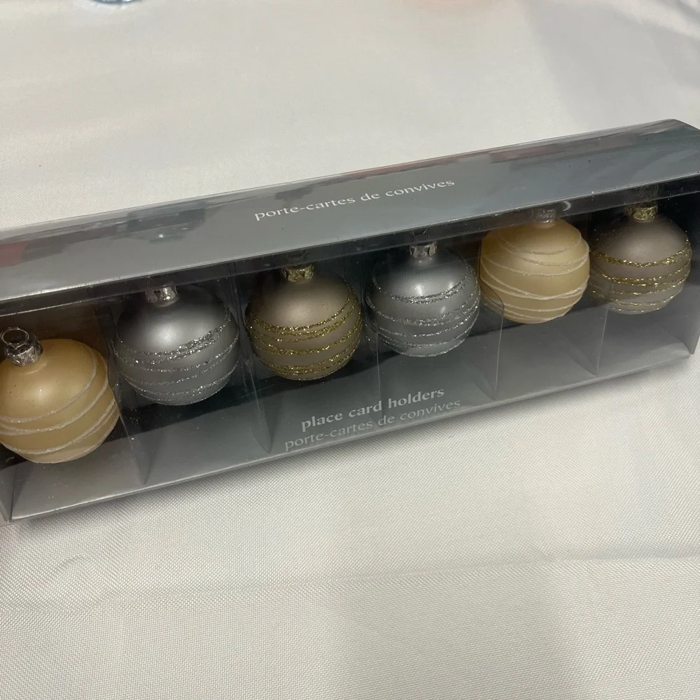 Ornament Photo or Card Holders Set/6 Metallic Pier 1 Imports Christmas Ball